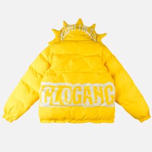 Glo Gang Spiked Hooded Puffer Jacket – Yellow | Fragment Clothing - View 2