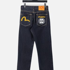 Evisu Yellow Seagull & Crest Denim Jeans – Dark Indigo | Fragment Clothing