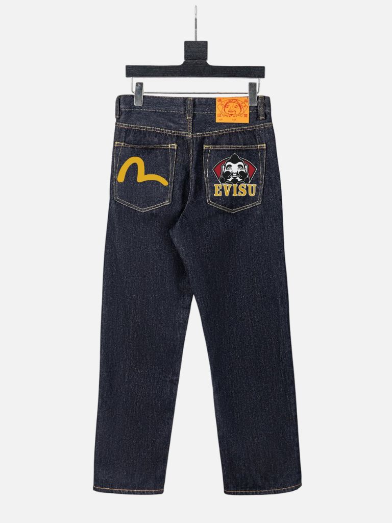Evisu Yellow Seagull & Godhead Crest Regular-Fit Denim Jeans – Dark Indigo Evisu Yellow Seagull & Godhead Crest Regular-Fit Denim Jeans | Fragment Clothing