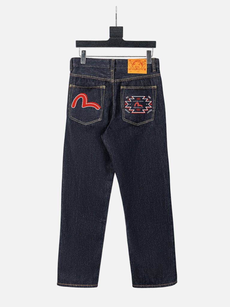 Evisu Red Seagull & Geometric Crest Denim Jeans – Dark Indigo Evisu Red Seagull & Geometric Crest Denim Jeans – Dark Indigo | Fragment Clothing