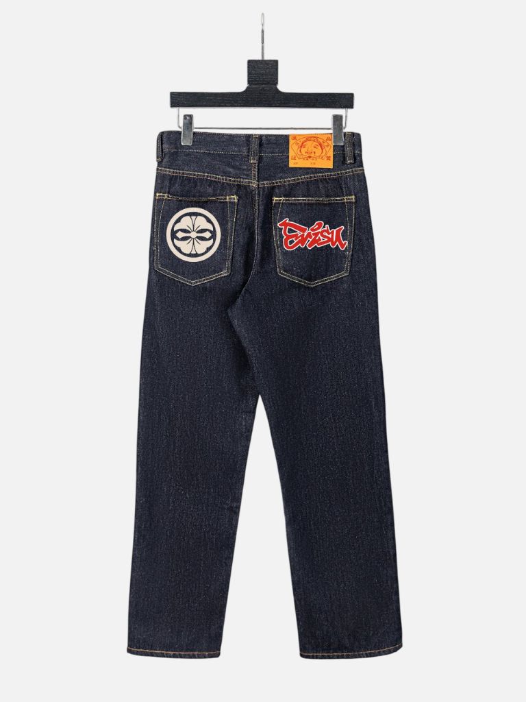 Evisu Circular Kamon Crest & Red Graffiti Script Denim Jeans Evisu Circular Kamon Crest & Red Graffiti Script Denim Jeans | Fragment Clothing