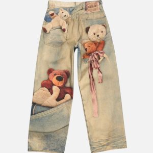 Acne Studios Washed Blue Teddy Bear Trompe-l'œil Loose Fit Jeans | Fragment Clothing - View 2