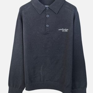 Acne Studios Charcoal Long Sleeve Knit Polo Sweater | Fragment Clothing