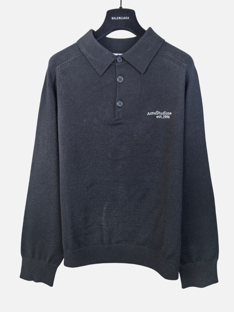 Acne Studios Charcoal Long Sleeve Knit Polo Sweater Acne Studios Charcoal Long Sleeve Knit Polo Sweater | Fragment Clothing