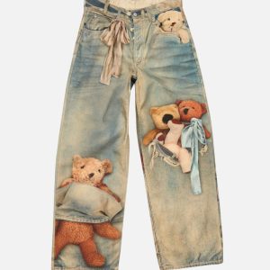 Acne Studios Washed Blue Teddy Bear Trompe-l'œil Loose Fit Jeans | Fragment Clothing