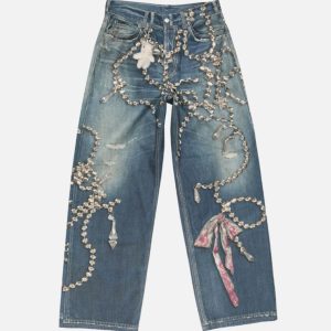 Acne Studios Beaded Garland & Keychain Charm Printed Jeans | Fragment Clothing