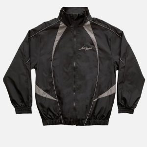 Acne Studios Black & Grey Contrast Panel Zip Track Jacket | Fragment Clothing