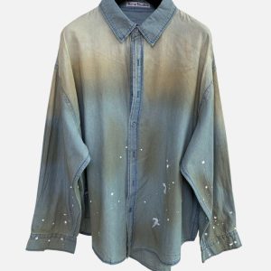 Acne Studios Sun Faded Denim Paint Splatter Long Sleeve Shirt | Fragment Clothing