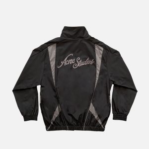 Acne Studios Black & Grey Contrast Panel Zip Track Jacket | Fragment Clothing - View 2