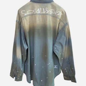Acne Studios Sun Faded Denim Paint Splatter Long Sleeve Shirt | Fragment Clothing - View 2