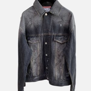 Acne Studios Faded Black Button-Front Denim Jacket | Fragment Clothing