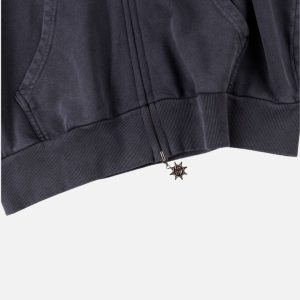 Glo Gang Washed Black Spiky Zip Hoodie | Fragment Clothing - View 2
