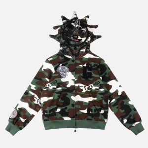 Glo Gang Spiky Hood Camo Graphic Full-Zip Hoodie | Fragment Clothing