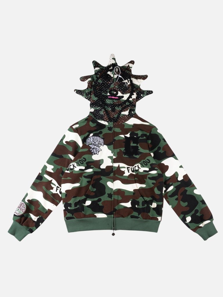 Glo Gang Spiky Hood Camo Graphic Full-Zip Hoodie Glo Gang Spiky Hood Camo Graphic Full-Zip Hoodie | Fragment Clothing