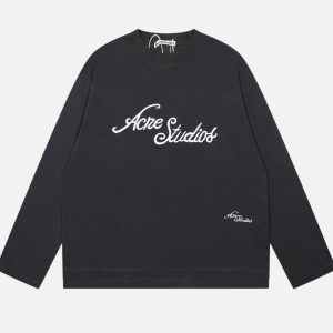 cne Studios Black Script Graphic Long Sleeve Shirt | Fragment Clothing