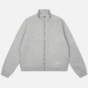 Acne Studios Light Grey Melange Full-Zip Sweatshirt Jacket | Fragment Clothing