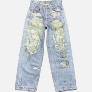 Acne Studios Light Blue Distressed Floral Tapestry Jeans | Fragment Clothing