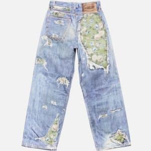 Acne Studios Light Blue Distressed Floral Tapestry Jeans | Fragment Clothing - View 2