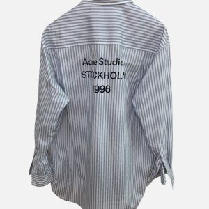 Acne Studios Light Blue Striped Long Sleeve Button-Up Shirt | Fragment Clothing - View 2