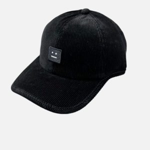 Acne Studios Black Corduroy Face Patch Baseball Cap | Fragment Clothing