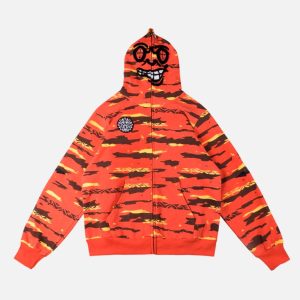 Glo Gang Orange Tiger Camo Savage Zip Hoodie | Fragment Clothing - View 2