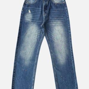 Acne Studios Washed Blue Paint Splatter Straight Leg Jeans | Fragment Clothing