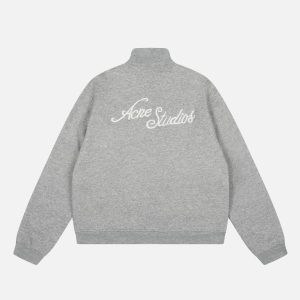 Acne Studios Light Grey Melange Full-Zip Sweatshirt Jacket | Fragment Clothing - View 2