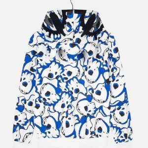 Glo Gang All-Over Bear Graphic Full-Zip Hoodie – White & Blue | Fragment Clothing - View 2