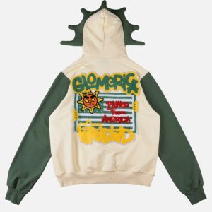 Glo Gang Two-Tone Sun Mascot Full-Zip Hoodie – Cream/Green | Fragment Clothing - View 2
