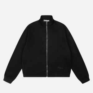 Acne Studios Black Melange Full-Zip Sweatshirt Jacket | Fragment Clothing