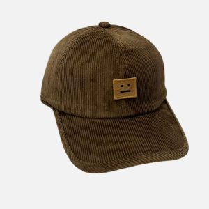 Acne Studios Dark Brown Corduroy Face Patch Baseball Cap | Fragment Clothing