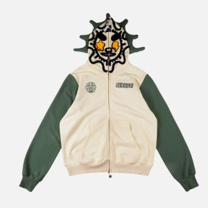 Glo Gang Two-Tone Sun Mascot Full-Zip Hoodie – Cream/Green | Fragment Clothing