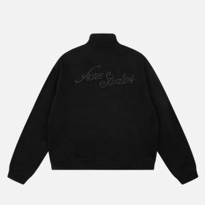 Acne Studios Black Melange Full-Zip Sweatshirt Jacket | Fragment Clothing - View 2
