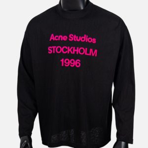 Acne Studios Black Long Sleeve Pink 1996 Logo T-Shirt | Fragment Clothing