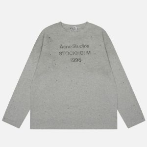 Acne Studios Grey Stockholm 1996 Rhinestone Long Sleeve T-Shirt | Fragment Clothing