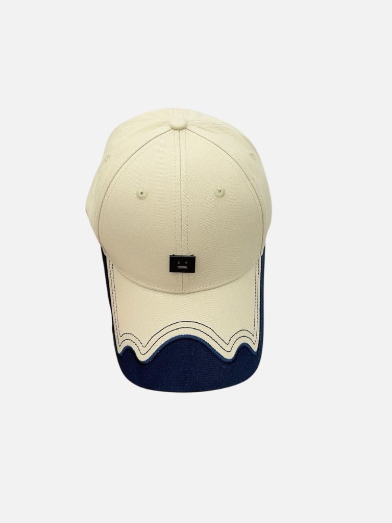 Acne Studios Cream & Navy Metal Face Plaque Baseball Cap Acne Studios Cream & Navy Metal Face Plaque Baseball Cap | Fragment Clothing