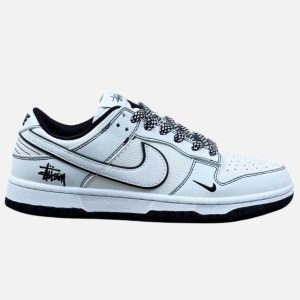Nike Dunk Low White Black Stussy Graphic Sneakers | Fragment Clothing Streetwear