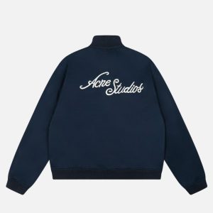 Acne Studios Dark Navy Full-Zip Sweatshirt Jacket | Fragment Clothing - View 2