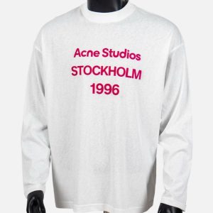 Acne Studios WhiteLong Sleeve Pink 1996 Logo T-Shirt | Fragment Clothing