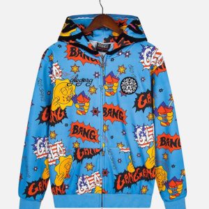 Glo Gang All-Over "Bang" Graphic Full-Zip Hoodie – Blue | Fragment Clothing