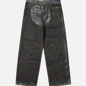 Acne Studios Black Coated Trompe-L'œil Leather Chaps Printed Jeans | Fragment Clothing - View 2