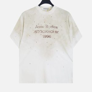 Acne Studios Off-White Distressed 1996 Rhinestone T-Shirt | Fragment Clothing