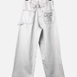 Acne Studios White Bow Embroidered Carpenter Denim Pants | Fragment Clothing - View 2