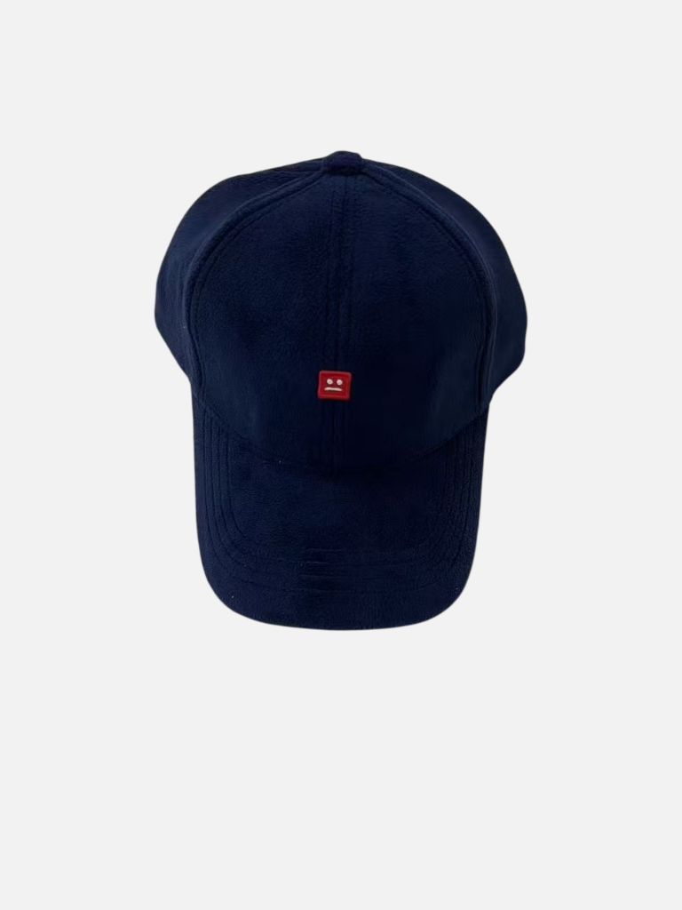 Acne Studios Dark Blue Soft Plush Red Face Patch Hat Acne Studios Dark Blue Plush Red Face Patch Hat | Fragment Clothing