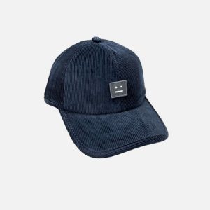 Acne Studios Navy Blue Corduroy Face Patch Baseball Cap | Fragment Clothing