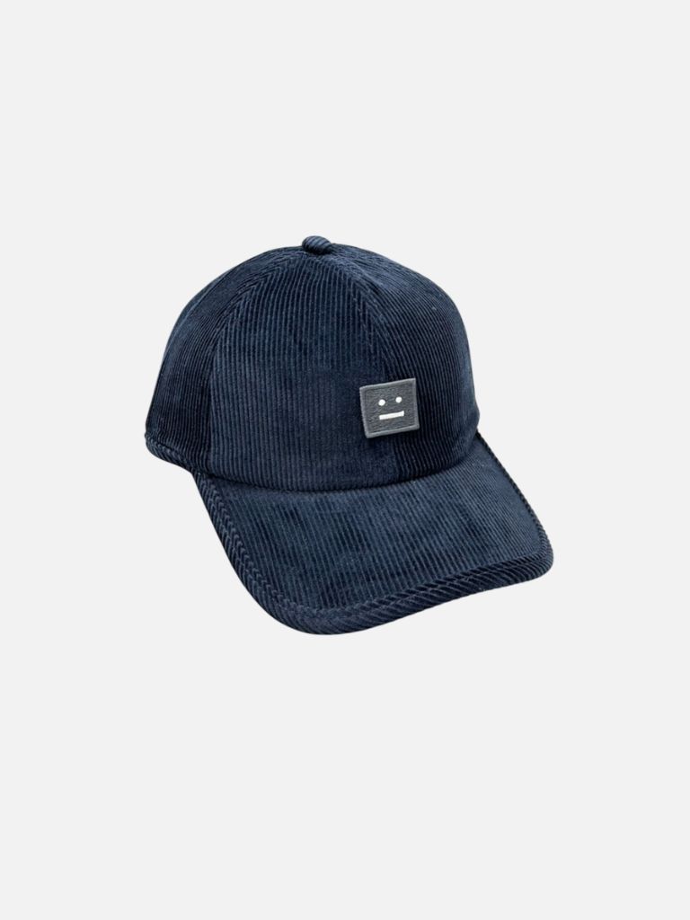 Acne Studios Navy Blue Corduroy Face Patch Baseball Cap Acne Studios Navy Blue Corduroy Face Patch Baseball Cap | Fragment Clothing