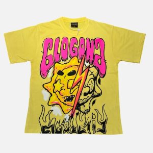 Glo Gang Sun Graphic Oversized T-Shirt - Yellow | Fragment Clothing
