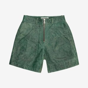 Cole Buxton Cracked Leather Green Shorts | Fragment Clothing