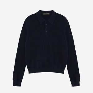 Cole Buxton Dark Navy Cashmere Knit Polo Sweater | Fragment Clothing