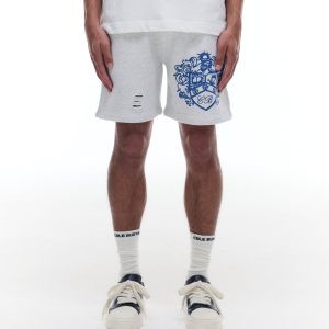 Cole Buxton Distressed Collegiate Crest Light Grey Marl Shorts (4) | Fragment Clothing